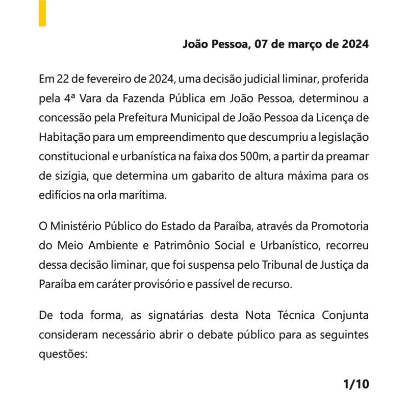 Entidades pedem punições a ex-diretor da Seplan e construtora de prédio com altura acima do permitido na Orla de João Pessoa