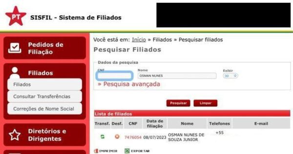 Filiação de ex-diretor da Seplan, em 2019, consta no site do PT, segundo Clilson Júnior. (foto: reprodução)