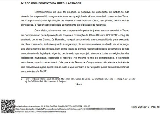 Recurso do Ministério Público após justiça mandar prefeitura emitir 'habite-se' de prédio com altura irregular.