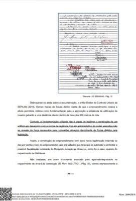 Recurso do Ministério Público após justiça mandar prefeitura emitir 'habite-se' de prédio com altura irregular.