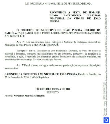 'Festa de Iemanjá' passa a ser patrimônio cultural imaterial de João Pessoa.