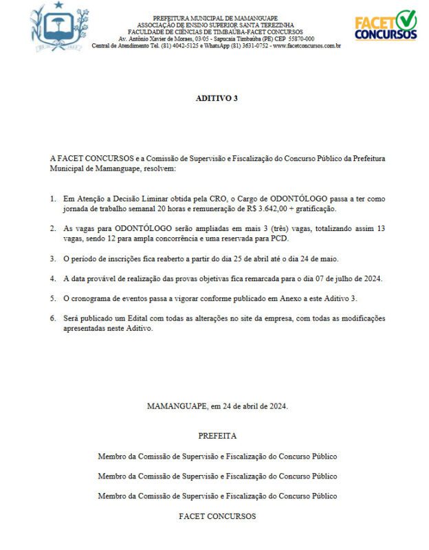 Concurso da Prefeitura de Mamanguape tem inscrições reabertas e passa a ofertar 260 oportunidades