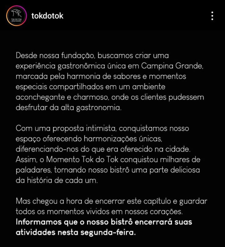 Mais um restaurante anuncia que vai fechar em Campina Grande; saiba qual é