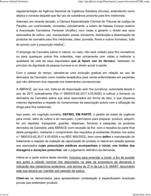 Decisão inédita: Justiça Federal acata pedido da Abrace e associação vai poder fornecer óleo e flor da Cannabis