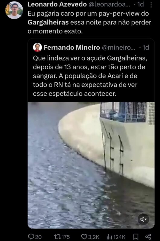 VÍDEO: açude onde foi gravado o filme 'Bacurau', no Seridó, sangra e viraliza nas redes sociais