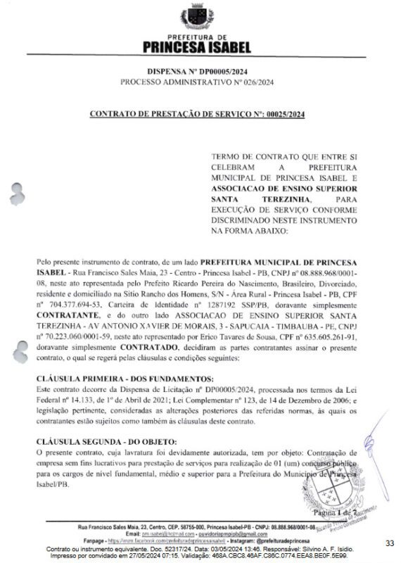 Prefeitura de Princesa Isabel desembolsa mais de R$ 400 mil com banca organizadora e deve realizar novo concurso público