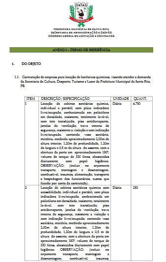 Prefeitura de Santa Rita fecha contrato de quase R$ 1 milhão para aluguel de banheiros químicos