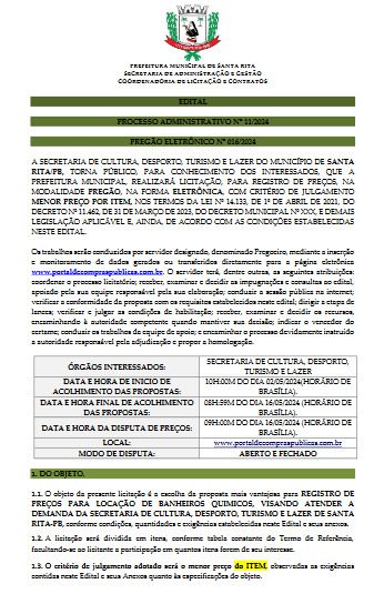 Prefeitura de Santa Rita fecha contrato de quase R$ 1 milhão para aluguel de banheiros químicos