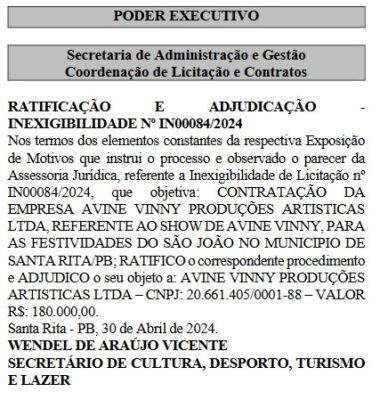 contrato do show de Avnie Vinny