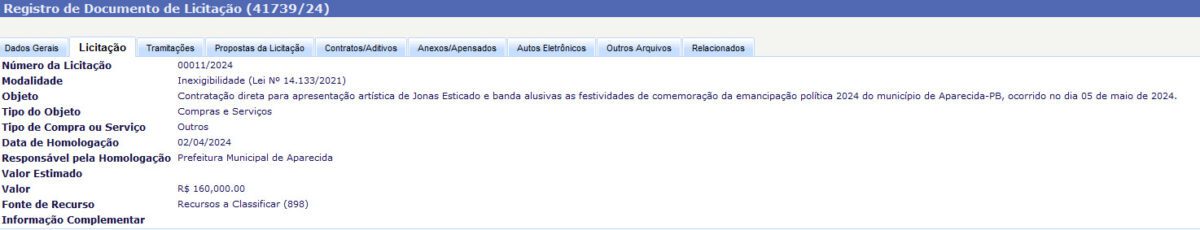 Prefeitura de Aparecida desembolsa mais de R$ 250 mil com cachês da festa de emancipação política