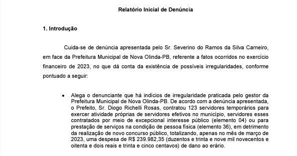 TCE dá 15 dias para prefeitura de Nova Olinda explicar possível irregularidade na contratação de servidores temporários