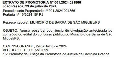 MPPB apura possível divulgação antecipada de edital do concurso de Barra de São Miguel em grupos do Whatsapp