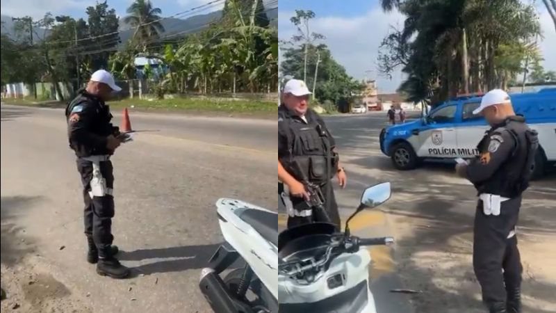 VÍDEO: motociclista parado em blitz faz investida em policiais "ui, que delícia!, adooorooo" motociclista, blitz, policiais