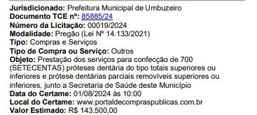 Umbuzeiro pode gastar mais de R$ 140 mil em dentaduras