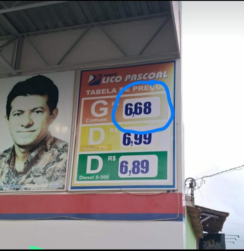 Preço do litro da gasolina chega a R$ 6,68 em cidades da Paraíba após aumento anunciado pela Petrobras Posto Lico, Barra de Santa Rosa