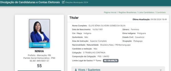 Ninha é candidata a prefeita de Marcação em 2024