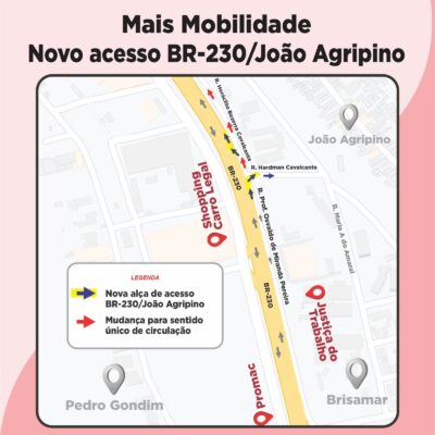 Após obras, acesso ao João Agripino e Brisamar será liberado ao tráfego neste domingo