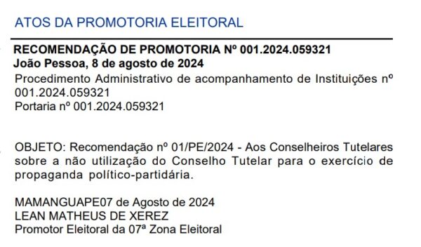 MP publica portaria alertando