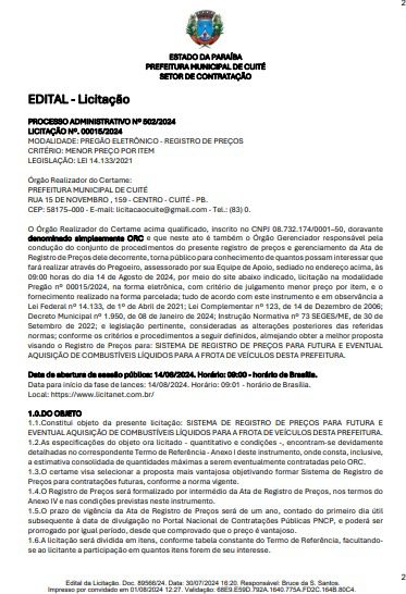 Cidade no Curimataú paraibano lança licitação de R$ 4,5 milhões para adquirir combustíveis Cidade no Curimataú paraibano lança licitação de R$ 4,5 milhões para adquirir combustíveis