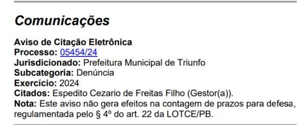 TCE-PB dá 20 dias ao Prefeito de Triunfo para explicar o excesso de contratações temporárias