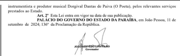 Governador sanciona Título de Cidadão Paraibano ao músico Dorgival Dantas