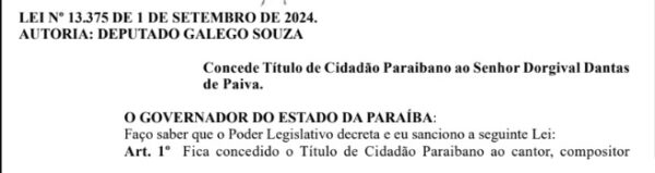 Governador sanciona Título de Cidadão Paraibano ao músico Dorgival Dantas