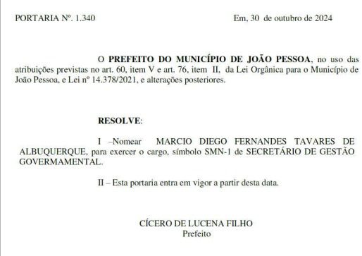 Nomeação foi publicada no Diario Oficial do Estado.