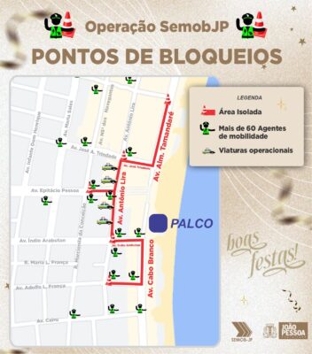 Avenidas Cabo Branco, Antônio Lira e Almirante Tamandaré tem trechos bloqueados para festa da virada de ano no Busto de Tamandaré; veja modificações