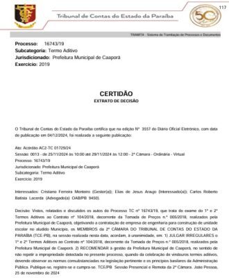 TCE julga irregular contrato de mais de R$ 1 milhão assinado pela Prefeitura de Caaporã para construção de escola