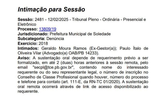 O caso ocorreu no exercício financeiro de 2018 da prefeitura de Soledade