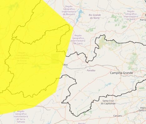 Inmet renova alerta de chuva forte e ventos intensos para 76 cidades do Sertão paraibano