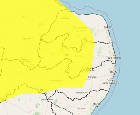 Inmet alerta para chuvas intensas e ventos de até 60 km/h em 147 cidades paraibanas
