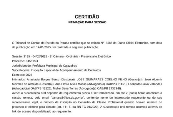 TCE intima ex-prefeito de Cajazeiras para explicar irregularidades em terceirização de mão de obra e pede extinção de contrato de mais de R$ 5 milhões