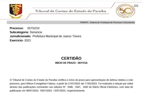 Prefeito de Juarez Távora deve explicar ao TCE gasto de R$ 124 mil em manutenção de carro que não pertencia à prefeitura