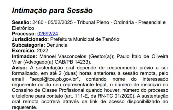 TCE-PB multa prefeito de Tenório por gastar mais de R$ 170 mil em locação de veículos sem licitação