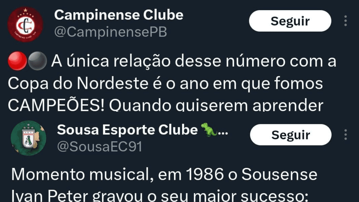 Campinense e Sousa fazem postagens nas redes sociais provocando o Treze após eliminação na Pré-Copa do Nordeste Campinense e Sousa postagens provocando o Treze