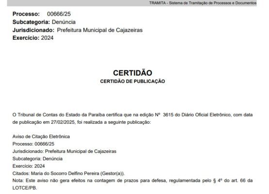TCE cobra explicações da prefeitura de Cajazeiras sobre possíveis irregularidades em licitação de mais de R$ 7 milhões para limpeza urbana