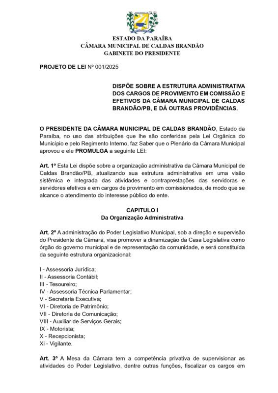 Com duas sessões no mês, Câmara de Caldas Brandão vota criação de novos cargos e gasto extra de R$ 31 mil por mês