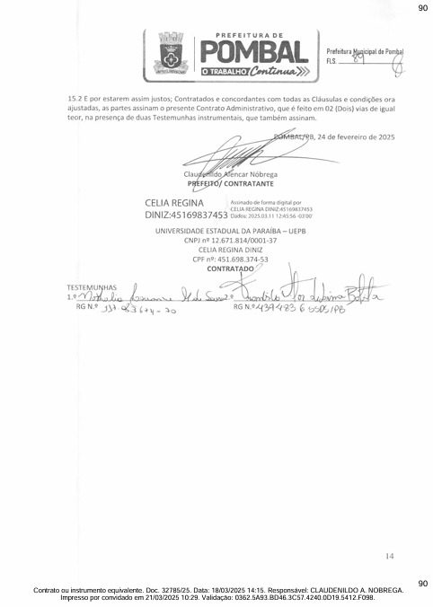 Detalhes do contrato do concurso da Prefeitura de Pombal. (foto: reprodução/Tramita/TCE-PB)
