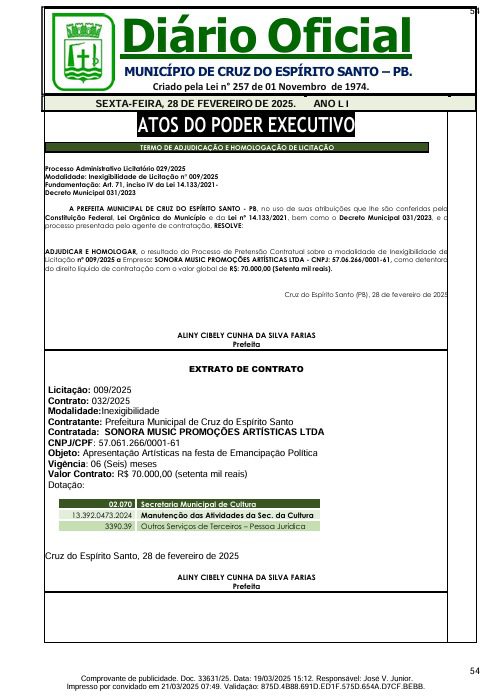 Contrato do Forró Pegado. (foto: reprodução/Tramita/TCE-PB)