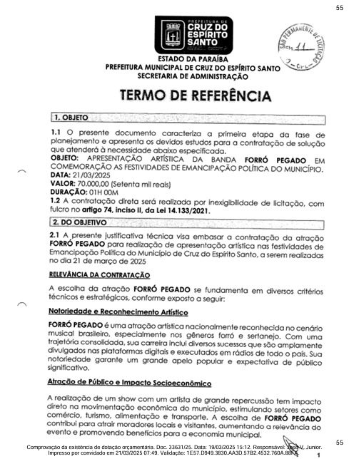 Contrato do Forró Pegado. (foto: reprodução/Tramita/TCE-PB)