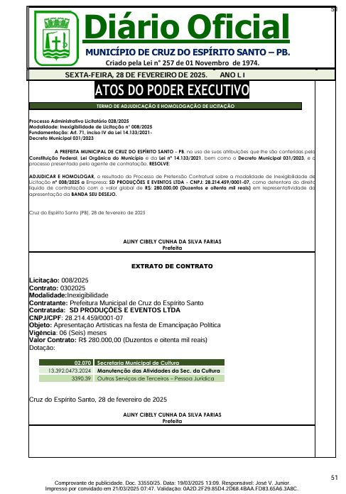 Detalhes do contrato da banda Seu Desejo. (foto: reprodução/Tramita/TCE-PB)