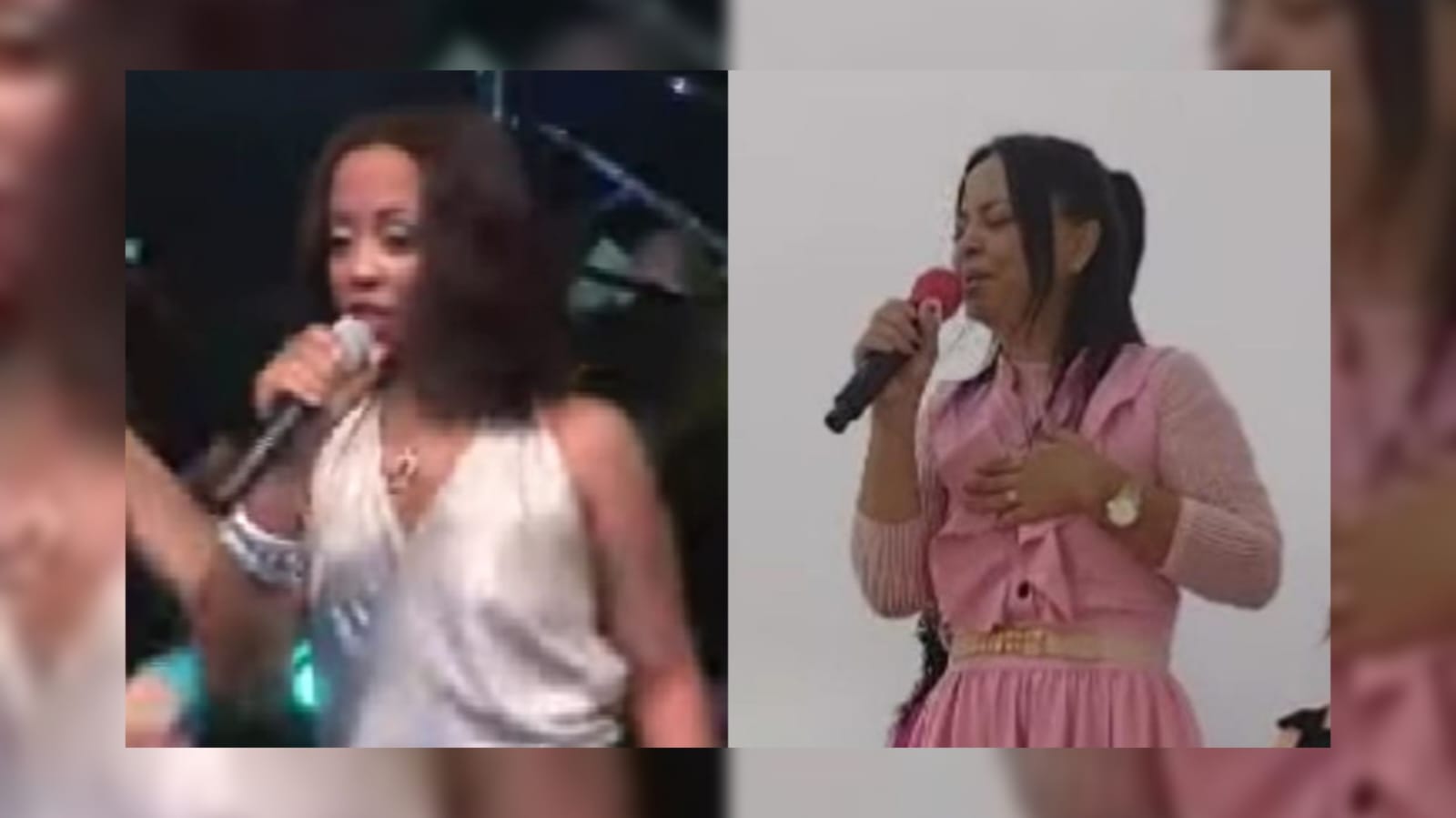 Francylene Mendes como vocalista da banda Cavalo de Pau (a esquerda) e como pregadora e cantora evangélica (a direita)> (foto: reprodução/youtube/redes sociais). cavalo de pau forró gospel