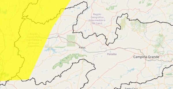 Inmet divulga novo alerta de chuva forte para mais de 40 cidades do interior da Paraíba