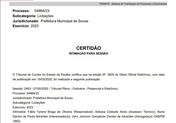 TCE volta a intimar ex-prefeito de Sousa para explicar possíveis irregularidade em contrato para realização de festa junina