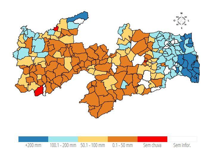 Gráfico de chuvas em fevereiro, elaborado pela Aesa. (foto: divulgação/Aesa) Paraíba
