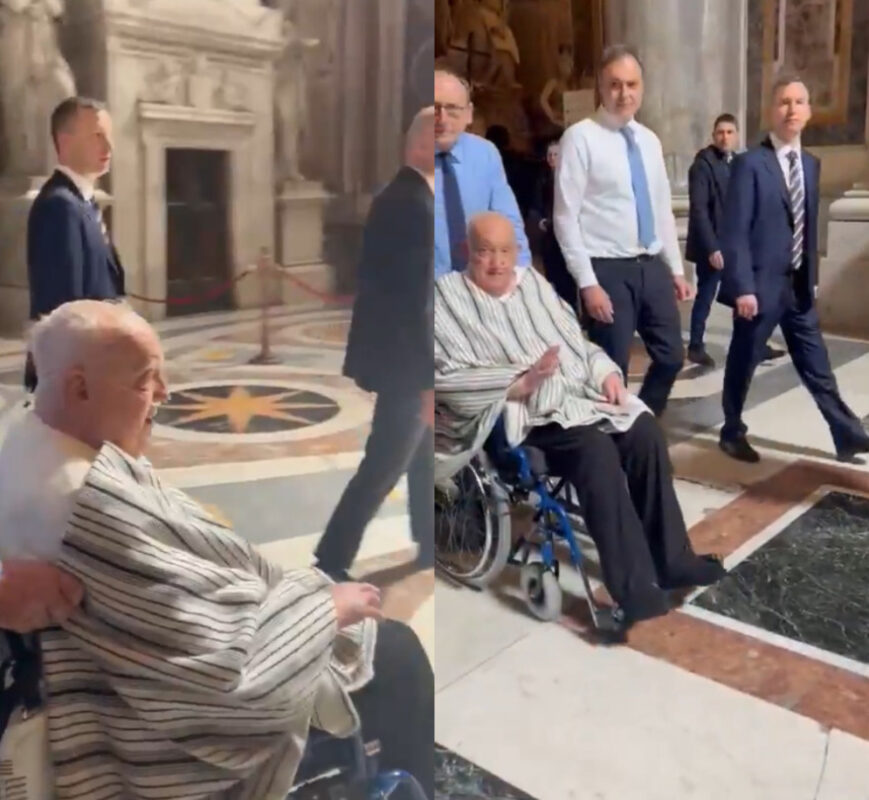 Papa Francisco faz aparição surpresa na Basílica de São Pedro, no Vaticano Papa Francisco apareceu de surpresa no Vaticano. Foto: redes sociais