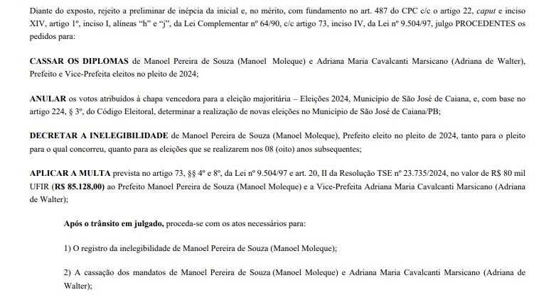 cassação, prefeito, são josé de caiana