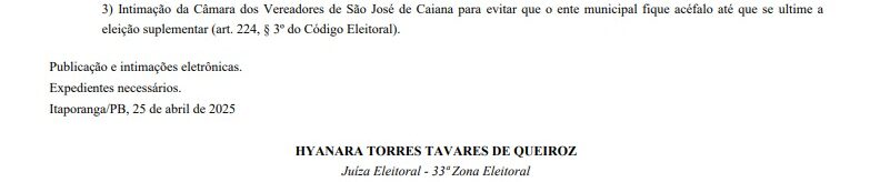 cassação, prefeito, são josé de caiana