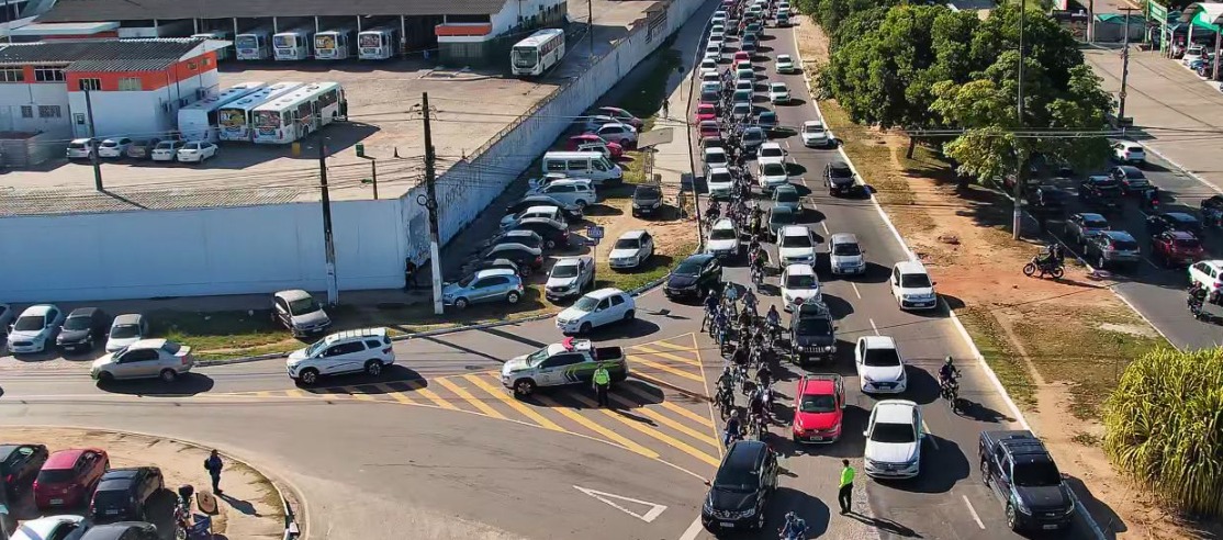 Imediações do viaduto do Cristo Redentor com trânsito lento. (foto: divulgação/Semob-JP)